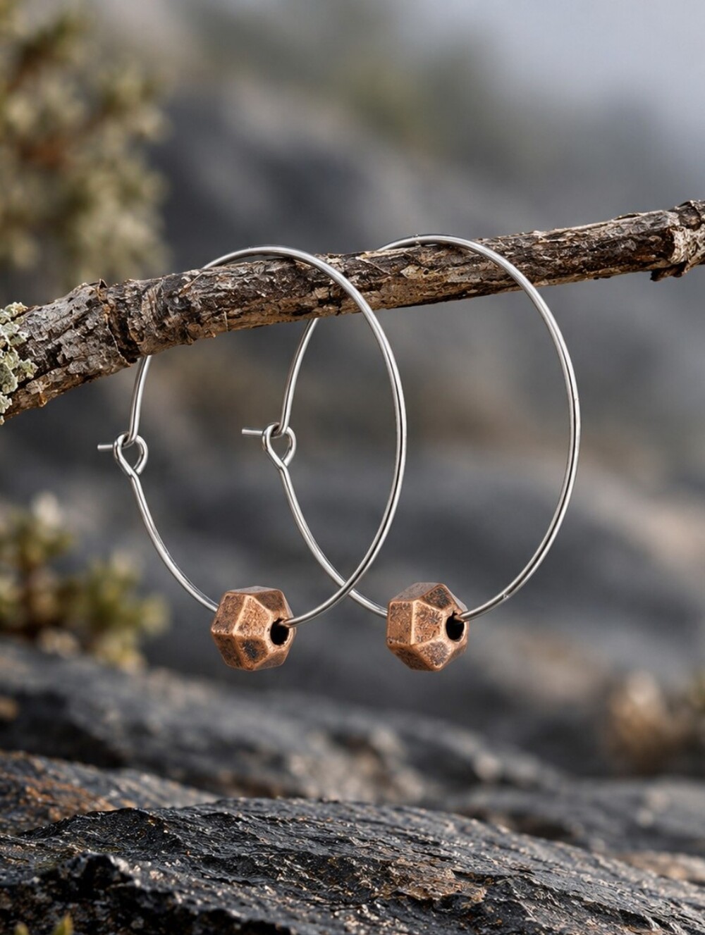 Copper Steel Hoop Earrings Mixed Metal Minimalist Hand Crafted